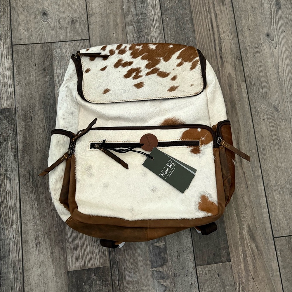 Brown and White Cowhide Backpack
